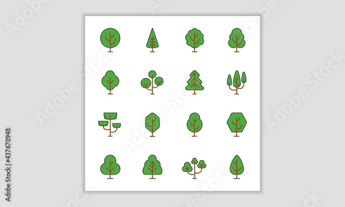 Set of vector tree icon. flat, simple, isolated  design.