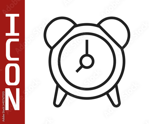 Black line Alarm clock icon isolated on white background. Wake up, get up concept. Time sign. Vector