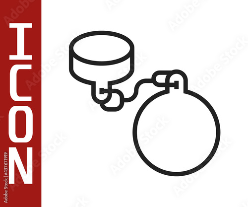 Black line Ball on chain icon isolated on white background. Vector