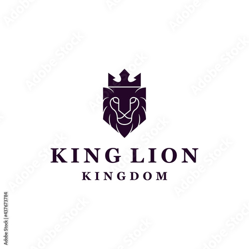 lion emblem logo design vector with thin line and crown for company and hotel