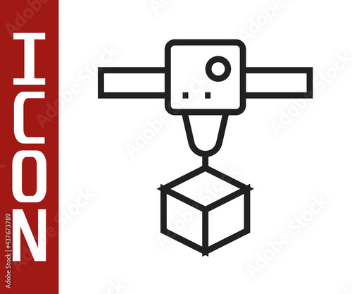 Black line 3D printer cube icon isolated on white background. 3d printing. Vector