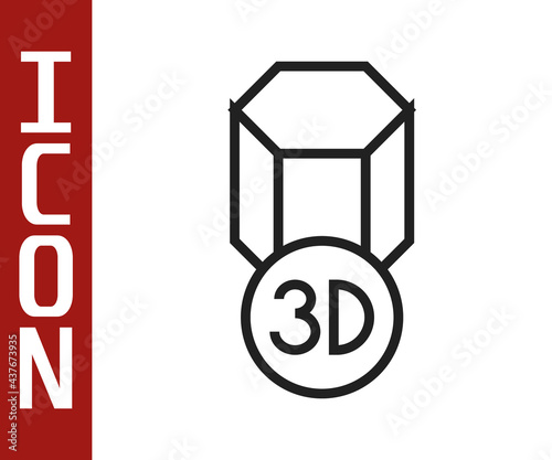 Black line 3D printer icon isolated on white background. 3d printing. Vector