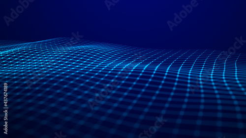 Abstract blue background. Network data connect with lines and dots. Science space wallpaper. 3D rendering. © Tetiana