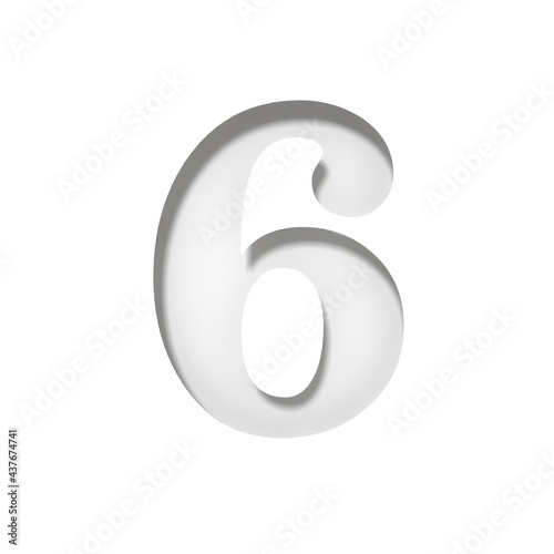 6 six number white sign isolated on white background stencil cut out numeral symbol icon 3d rendering in high resolution for print and presentations