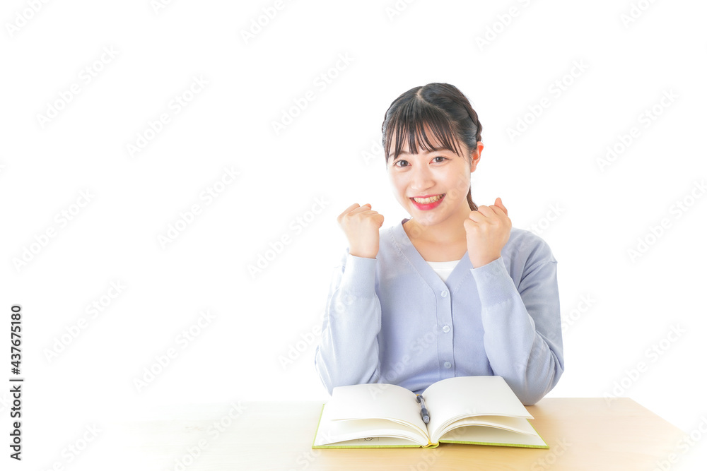 理解をして喜ぶ若い女子学生 理解をして喜ぶ若い女子学生