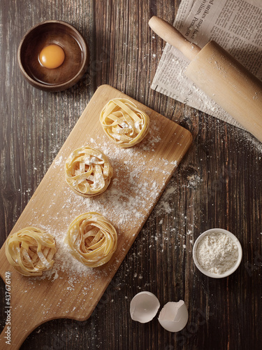 pasta noodles on wood table