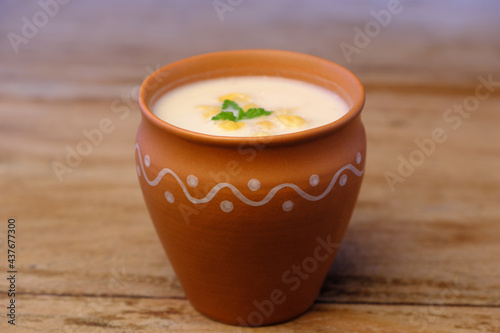 Indian style summer drink masala chach or raita made from buttermilk