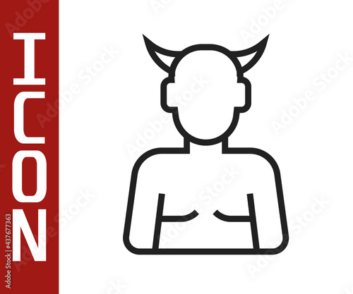 Black line Krampus, heck icon isolated on white background. Horned devil. Traditional Christmas devil. Happy Halloween party. Vector
