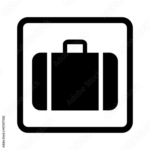 Baggage sign. Vector illustration of black luggage silhouette icon. Information for passenger. Baggage Check-in symbol isolated on white background.