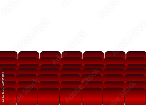 Red seats or chairs in a row.Cinema or theater isolated on white background.Empty movie theater auditorium.