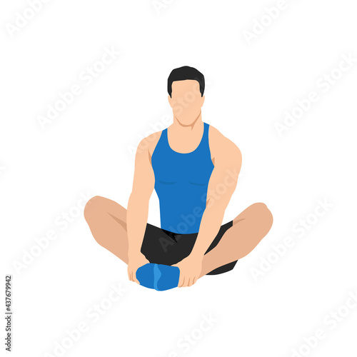 Man doing Butterfly stretch exercise. Flat vector illustration isolated on white background
