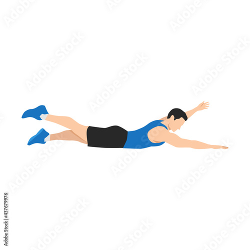 Man doing Contralateral limb raises exercise. Flat vector illustration isolated on white background