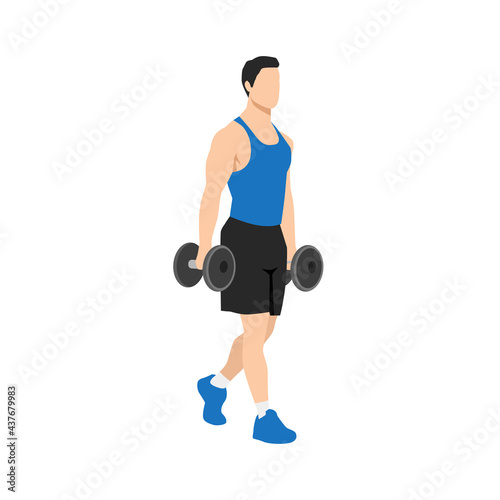Man doing Farmers walk. carry exercise. Flat vector illustration isolated on white background