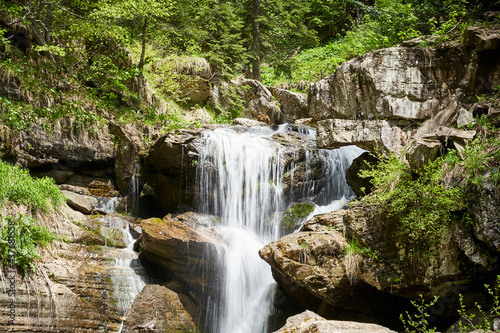 Waterfall in forest and mountain