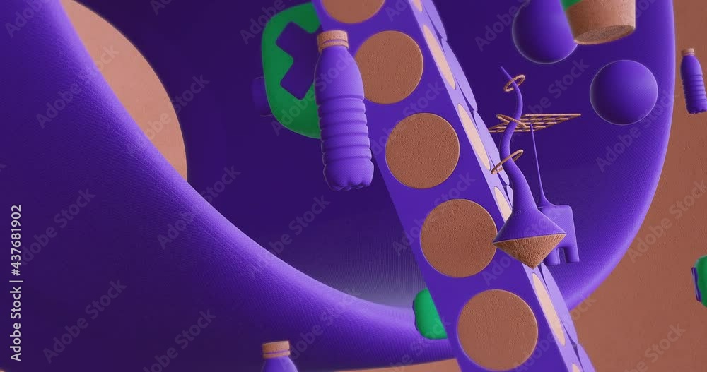 Creative Minimal 3d art. Animated stylish objects in geometric abstract space. Trendy color combination, dynamics, Loop motion, 4k video.