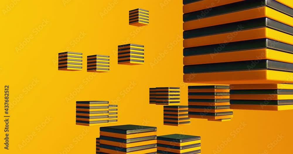 Minimal 3d art. Animated stylish geometric objects in yellow design space. Trendy color combination, loop motion, 4k video.