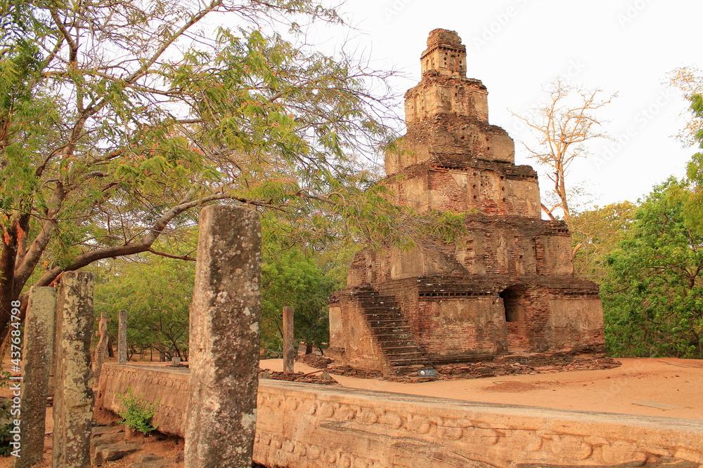 Seven-story tower is a 12th century step pyramid in the northeast corner of the archaeological complex of Polonnaruwa in Sri Lanka. It is believed to be a stupa because it is in a Buddhist environment