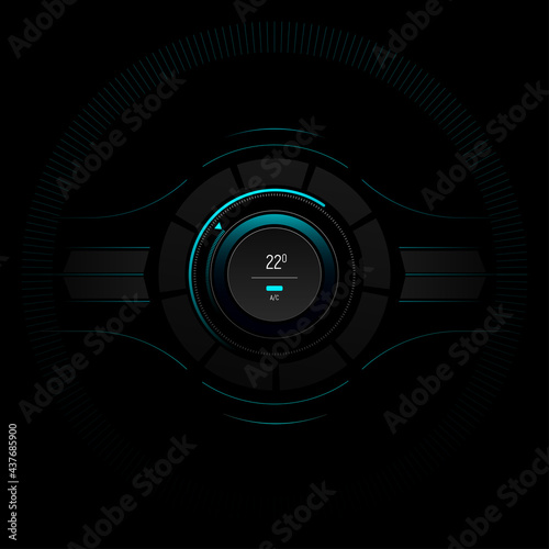 Air conditioner control futuristic panel. Digital interface car air conditioner. AC button. Hud element of car touch screen modern design. Vector illustration.