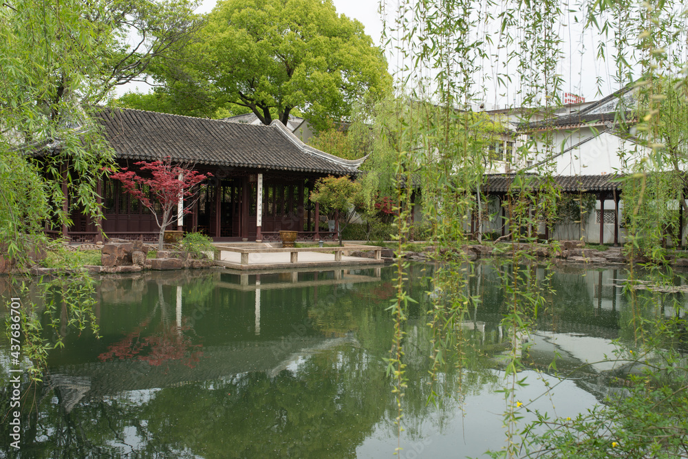 Traditional Buildings and Lake in Ke Yuan, Classical Chinese Garden of Suzhou