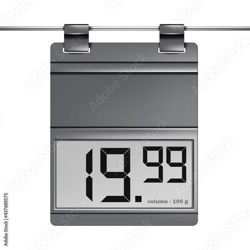 Electronic shelf label isolated on white background. E-paper display for retail store price tags. Information screen. Realistic vector template