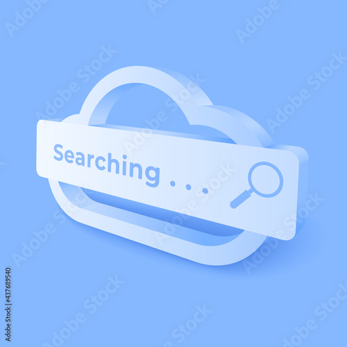 3D digital cloud computing technology background. Online search engine service with magnifier. vector art illustration