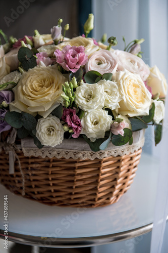 wedding bouquet in a basket