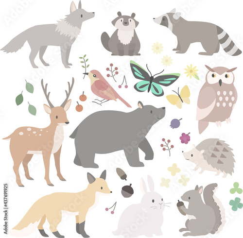 森の動物たちのイラストセット