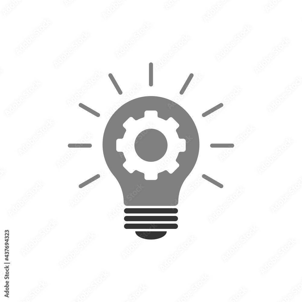 Light bulb with gear icon set. The concept of ideas, solutions, innovations. Isolated vector illustration.