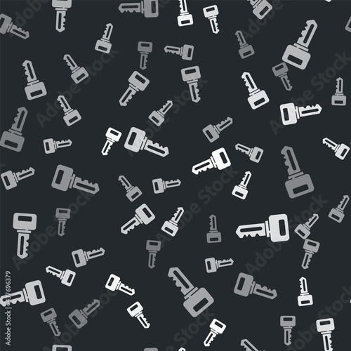 Grey House key icon isolated seamless pattern on black background. Vector