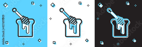 Set Honey dipper stick with dripping honey icon isolated on blue and white, black background. Honey ladle. Vector