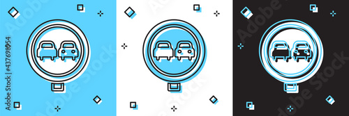 Set No overtaking road traffic icon isolated on blue and white, black background. Traffic rules and safe driving. Vector