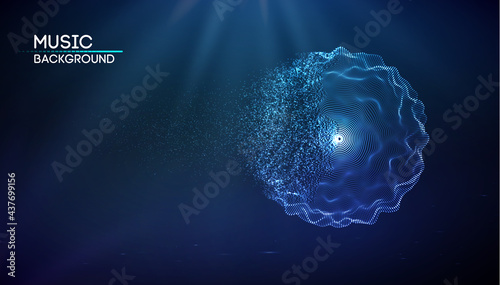 Music background line flow. Vector particle big data visualisation of matrix. Equalizer for music, showing sound waves with music waves. EPS 10