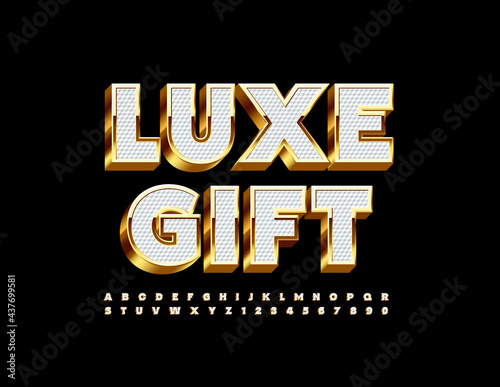 Vector elite sign Luxe Gift with Stylish Alphabet Letters and Numbers set. 3D Decorative Font