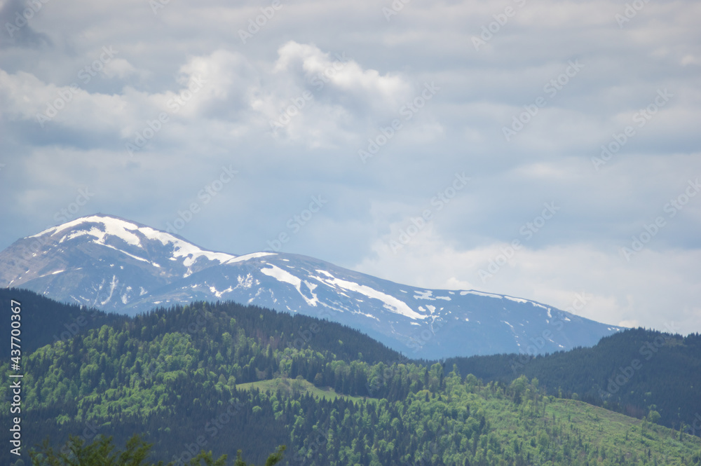 Beautiful spring panorama of the Carpathian mountains