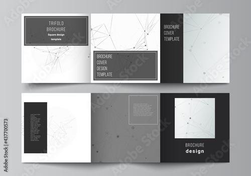 Vector layout of square covers templates for trifold brochure  flyer  cover design  book design  brochure cover. Gray technology background with connecting lines and dots. Network concept