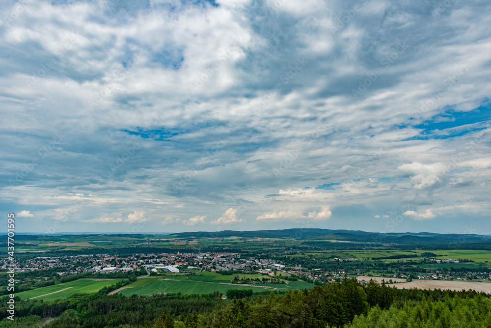 Cloudy weather in Czech Republic with small town near Rokycany