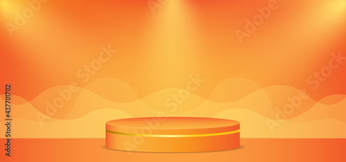 Vector illustration of orange background with podium and lightning
