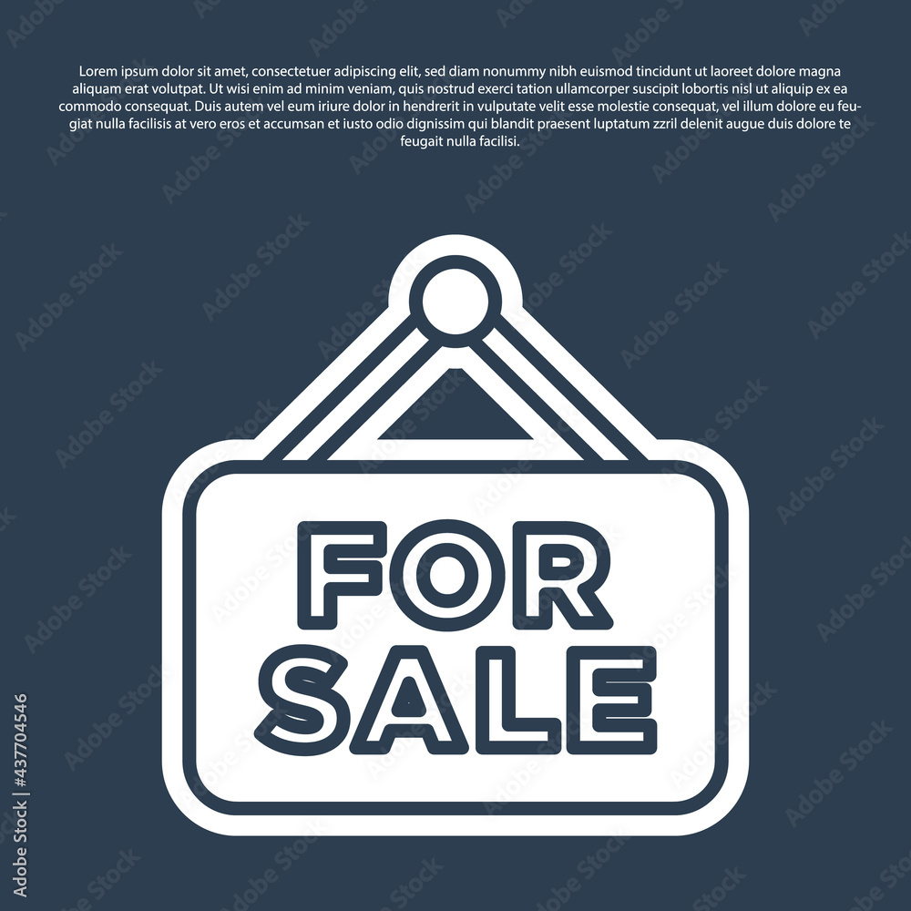 Blue line Hanging sign with text For Sale icon isolated on blue background. Signboard with text For Sale. Vector Blue line Hanging sign with text For Sale icon isolated on blue background. Signboard with text For Sale. Vector