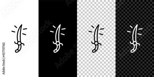Set line Arabian saber icon isolated on black and white, transparent background. Vector