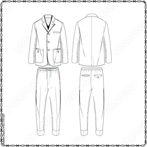 Editable fashion suits flat sketch for creating new designs mockup