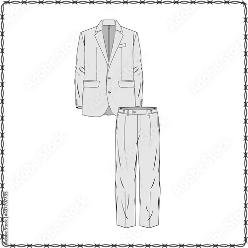 Editable fashion suits flat sketch for creating new designs mockup