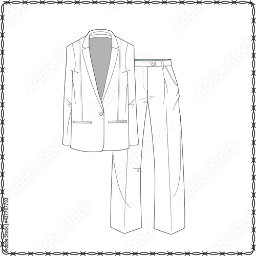 Editable fashion suits flat sketch for creating new designs mockup