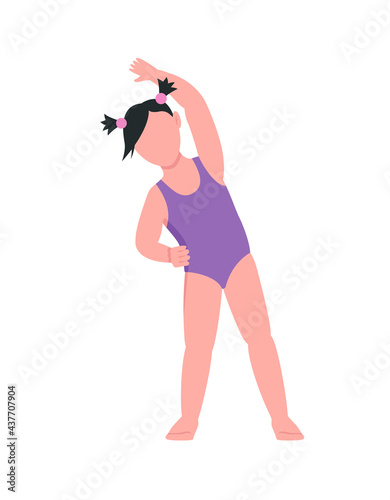 Little girl in swimsuit semi flat color vector character. Kid figure. Full body person on white. Water gymnastics isolated modern cartoon style illustration for graphic design and animation