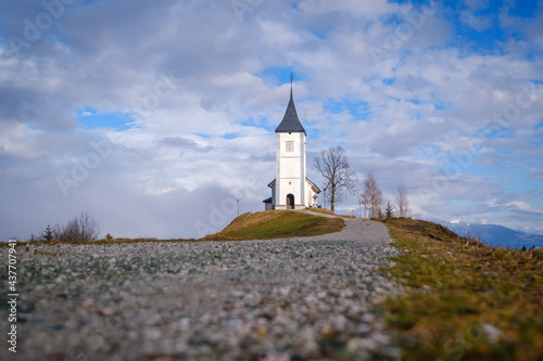 Beautiful Jamnik church after rain in Slovenia
