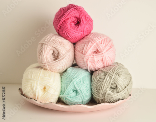 colorful woolen balls for handicrafts close up