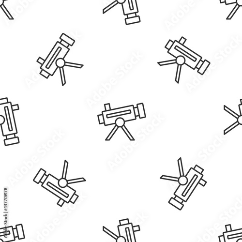 Grey line Telescope icon isolated seamless pattern on white background. Scientific tool. Education and astronomy element, spyglass and study stars. Vector