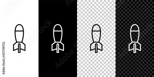 Set line Rocket launcher with missile icon isolated on black and white, transparent background. Vector