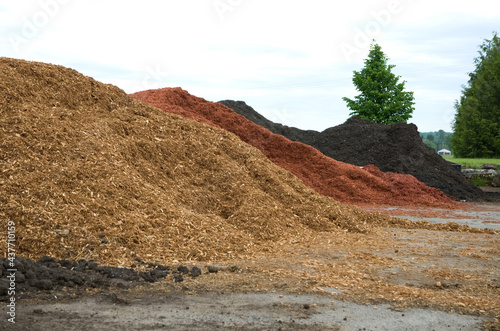 Piles Various Colored Mulch or Wood Chips for Landscaping