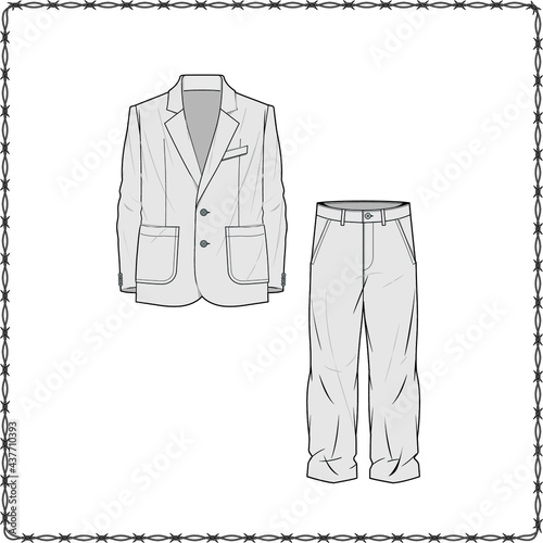 Editable fashion suits flat sketch for creating new designs mockup