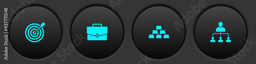 Set Target with arrow, Briefcase, Gold bars and Referral marketing icon. Vector